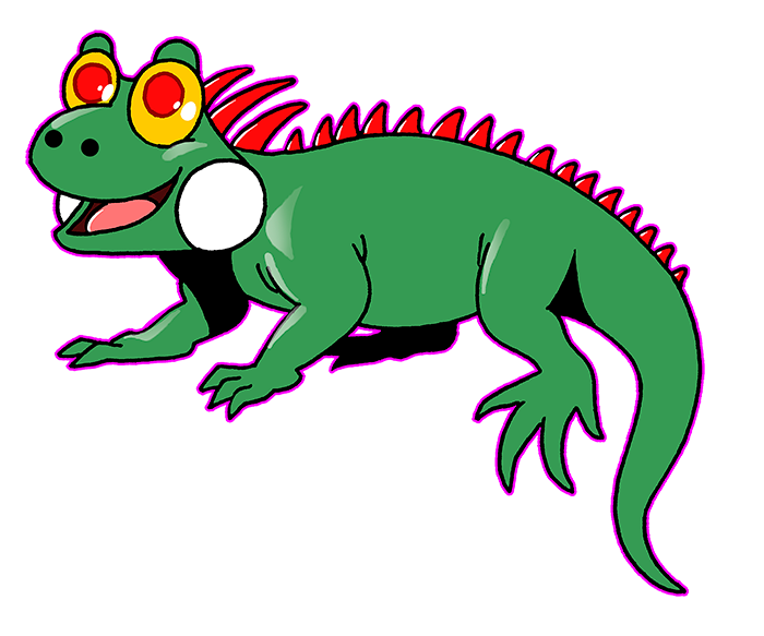 Furiko is a green iguana that lives with his owner, Fercus. He loves to eat fruits, flowers and leaves...And also is alcoholic!