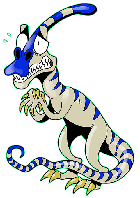 Lopz is a Parasaurolophus that studies in the same time as the carnivores, he is just an infiltrated member of the anti carnivores group. He uses a disguise: a meat-eater denture.