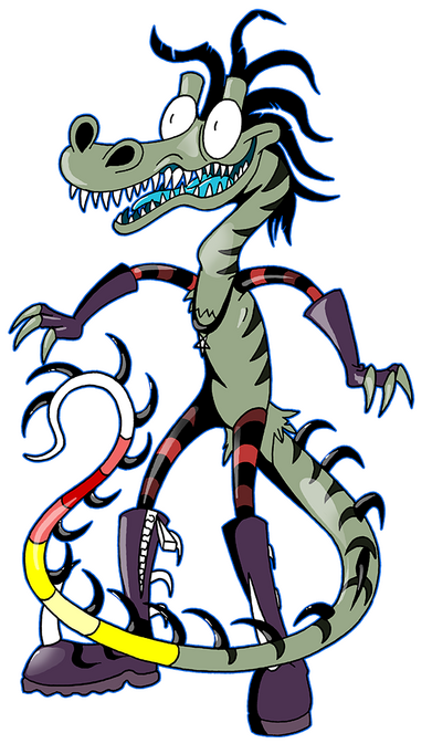 Zuper is a Velociraptor. He is a psychedelic dinosaur, because he uses many colorful things on his body. His mouth is all blue because of a spoiled candy.