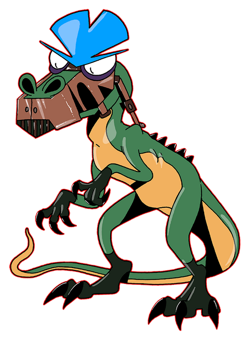 Twaambo is almost insane as Fercus. In the past, this Cryolophosaurus have eaten another student, and was punished by the machines, now having to use a mechanical mask inside the School.