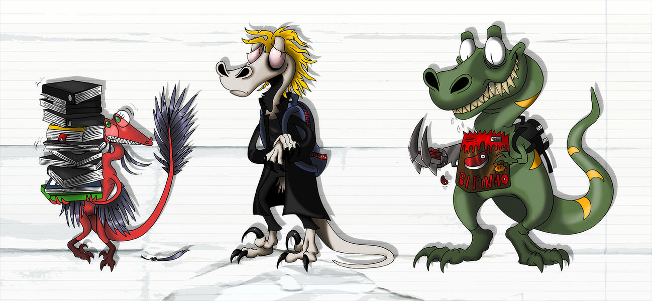 Galliuda, the nerdy one, Vodk, the melancholic weirdo and Guilla, the stupid one.