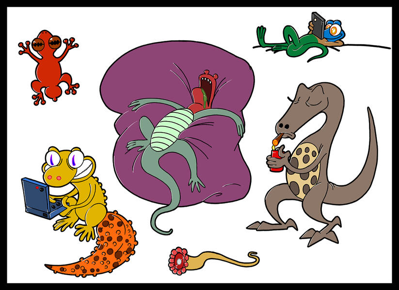 Lizards studies for the last funny scene.